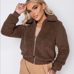 Borg Fur Zip Front Bomber Jacket